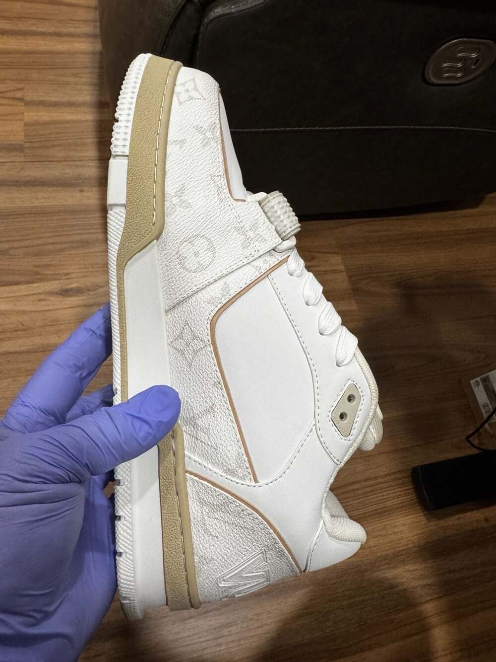 Louis Vuitton LV Trainer White Beige Velcro Strap Sneaker